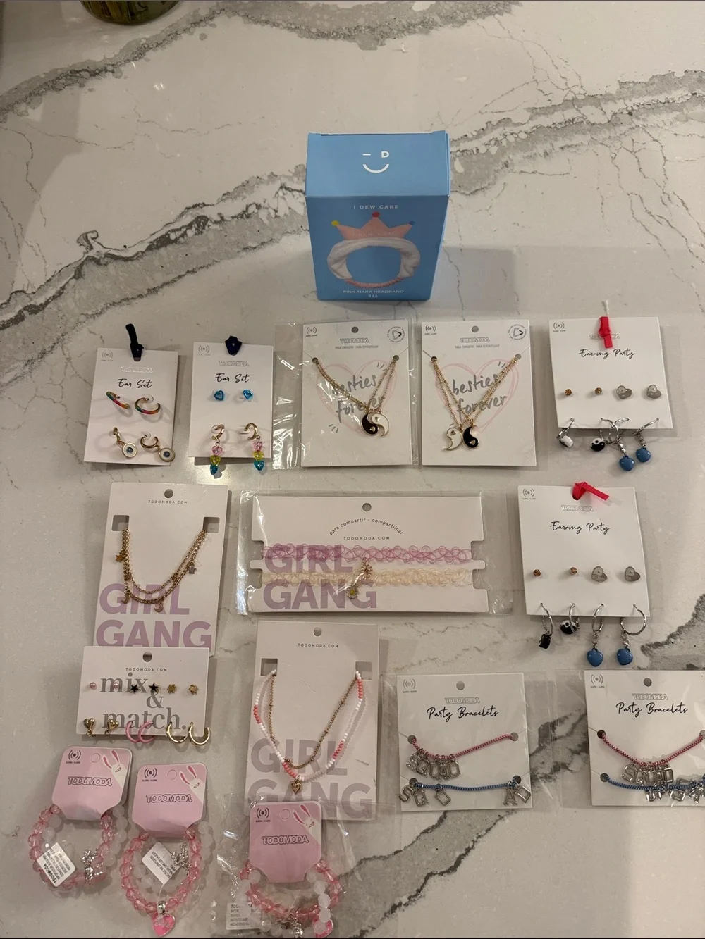 Assorted Pink & Blue Girls' Jewelry Set (Bracelets, Necklaces, Earrings)
